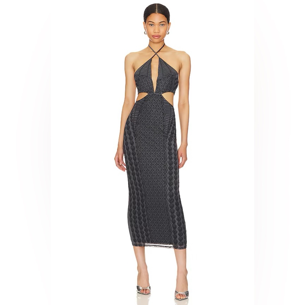 AFRM Tessa Midi Black Geometric Backless Dress